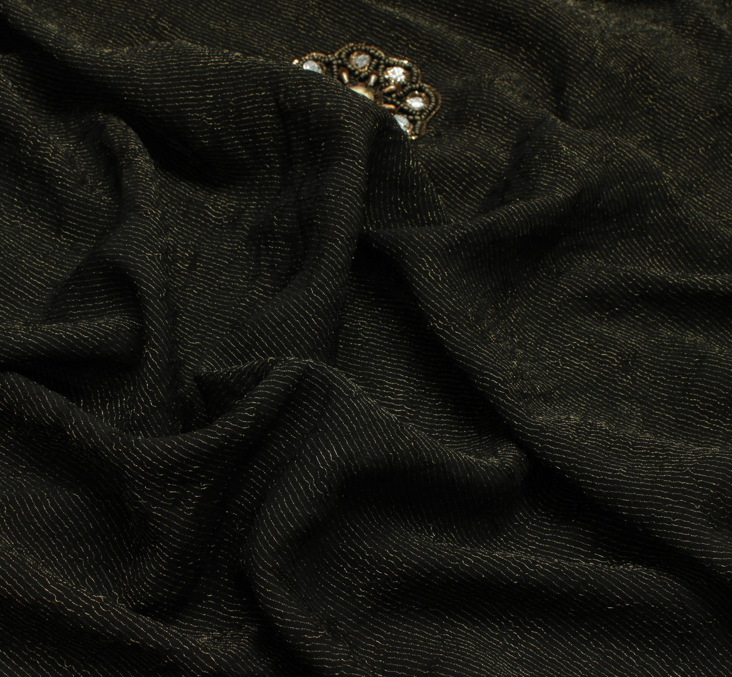 Sushila Vintage Black HEAVY Saree Pure Georgette Silk Hand Beaded Base with Zari Brocade Border Pallu Sari Fabric