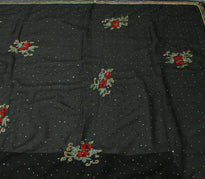 Sushila Vintage Black Saree Blend Georgette Silk Sequins Embroidered Sari Fabric