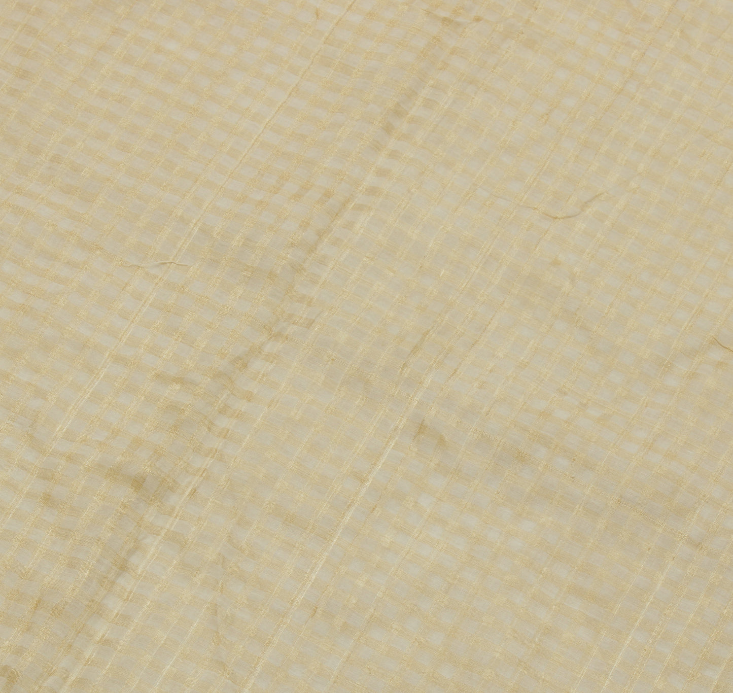 Sushila Vintage Cream Saree Pure Cotton Woven & Printed Check Sari Craft Fabric