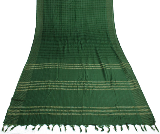Sushila Vintage Green Indian Saree Blend Silk Woven Check Sari Craft Fabric