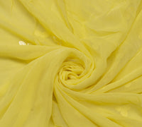 Sushila Vintage Lemon Saree Pure Chiffon Silk Embroidered Floral Sari Fabric