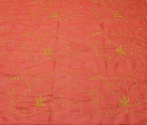 Sushila Vintage Peach Saree 100% Pure Silk Zari Embroidered Floral Sari Fabric