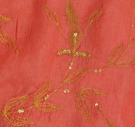 Sushila Vintage Peach Saree 100% Pure Silk Zari Embroidered Floral Sari Fabric