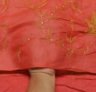 Sushila Vintage Peach Saree 100% Pure Silk Zari Embroidered Floral Sari Fabric