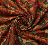 Sushila Vintage Brown Indian Saree Blend Silk Printed Abstract Sari Craft Fabric