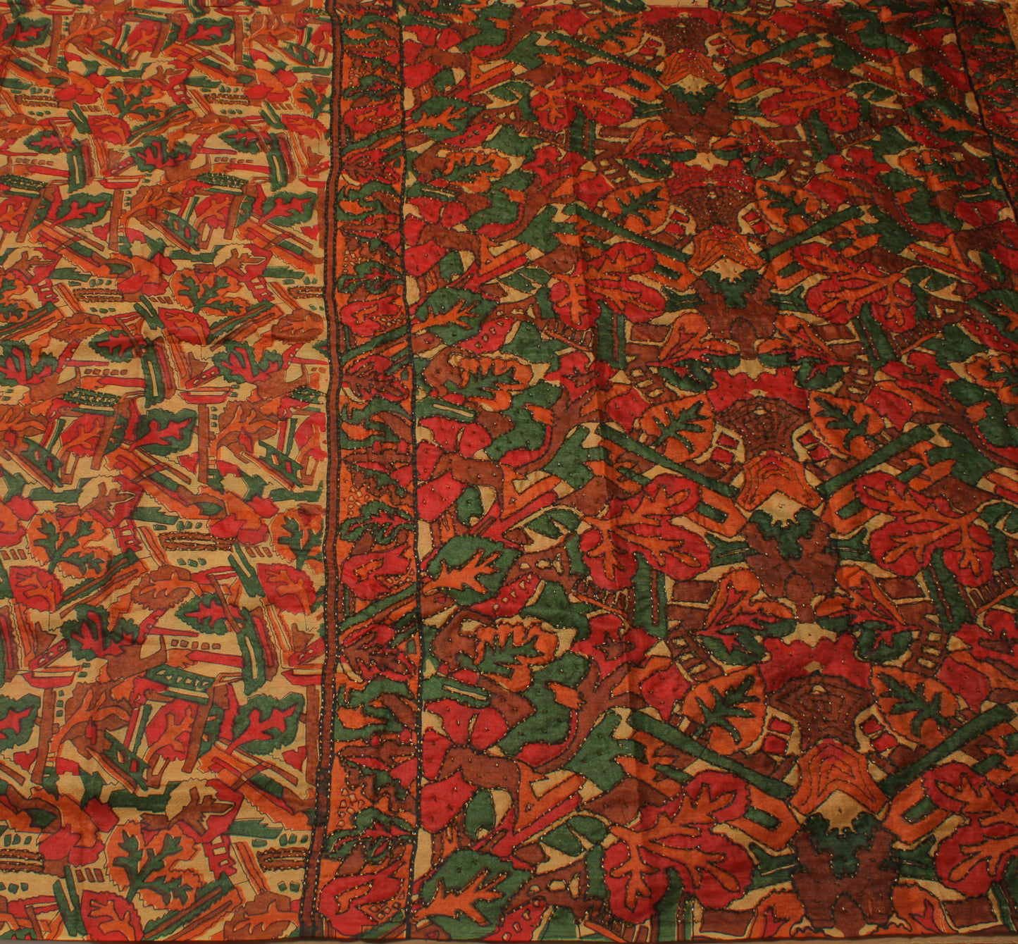Sushila Vintage Brown Indian Saree Blend Silk Printed Abstract Sari Craft Fabric