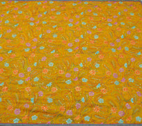 Sushila Vintage Mustard Sari Blend Georgette Silk Embroidered Floral Sari Fabric