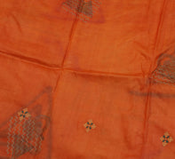 Sushila Vintage Orange Saree Pure Silk Hand Embroidered Floral Sari Craft Fabric
