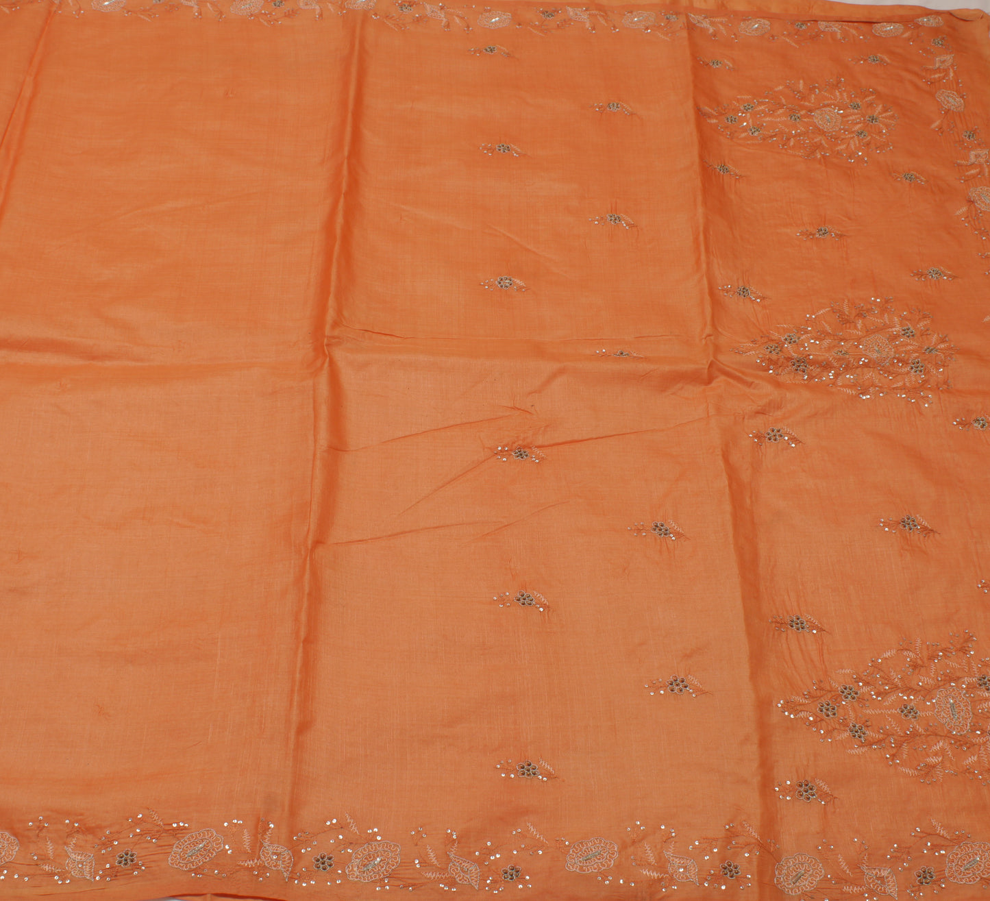 Sushila Vintage Peach Indian Saree 100% Pure Slk Embroidered Floral Sari Fabric