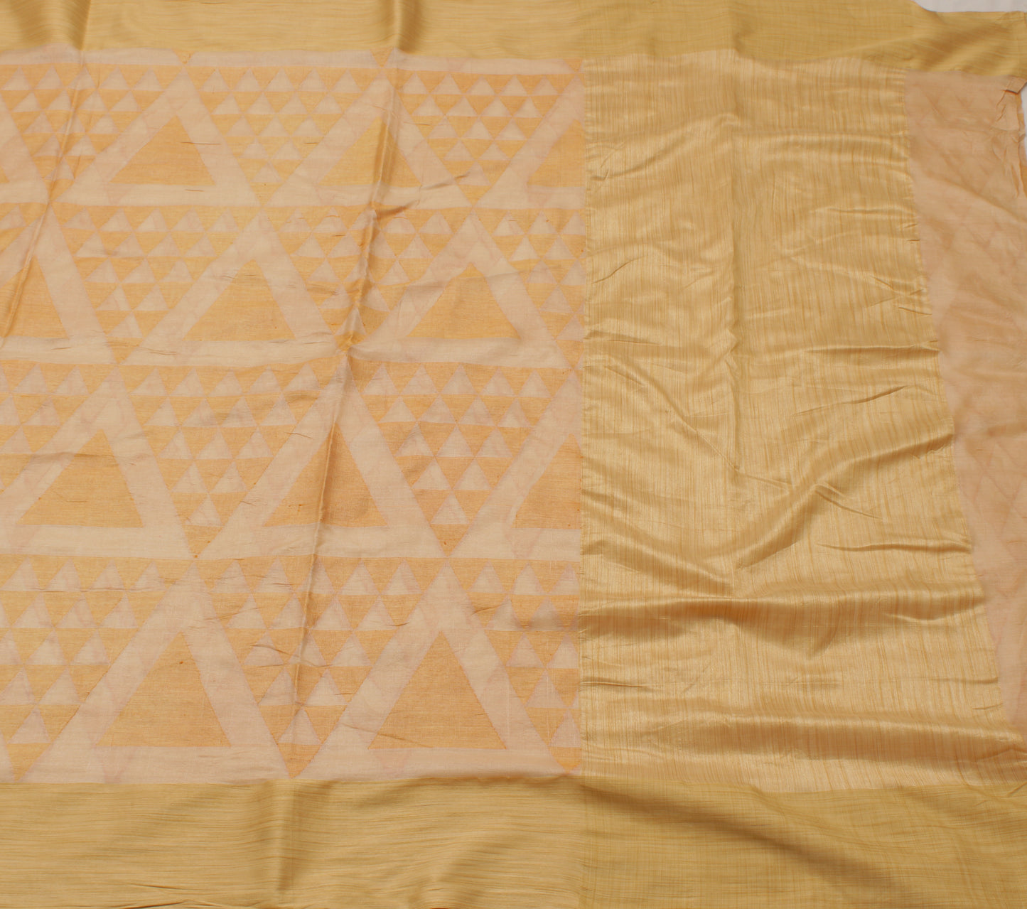 Sushila Vintage Cream Indian Saree  Pure Tussar Silk Woven Abstract Sari 5 Yard Fabric