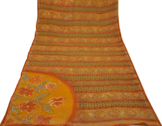 Sushila Vintage Multi-Color Saree Pure Georgette Silk Printed Floral Sari Fabric