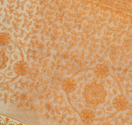 Sushila Vintage Orange Saree Blend Cotton Embroidered Floral Sari Sheer Fabric