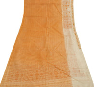 Sushila Vintage Orange Saree Blend Cotton Embroidered Floral Sari Sheer Fabric