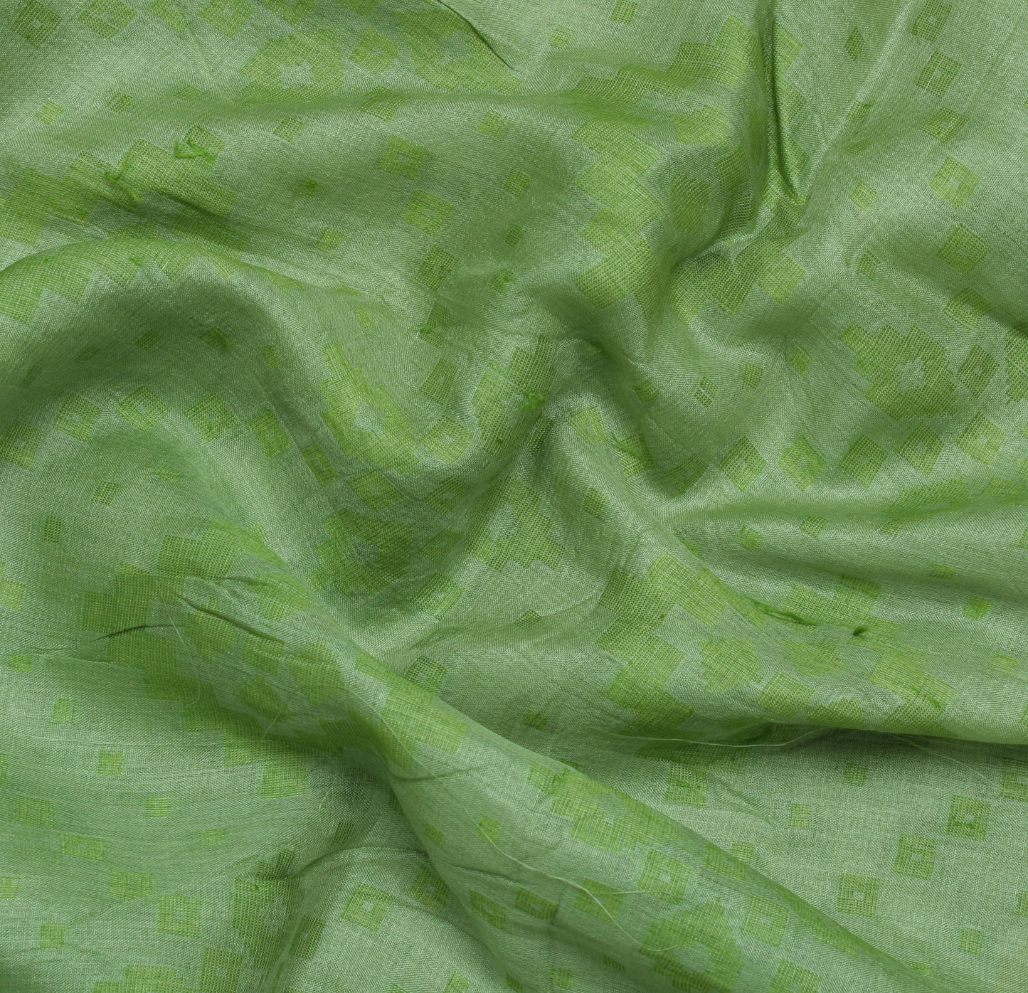 Sushila Vintage Green Saree Pure Tussar Silk Woven Abstract Sari 5 Yard Craft Fabric
