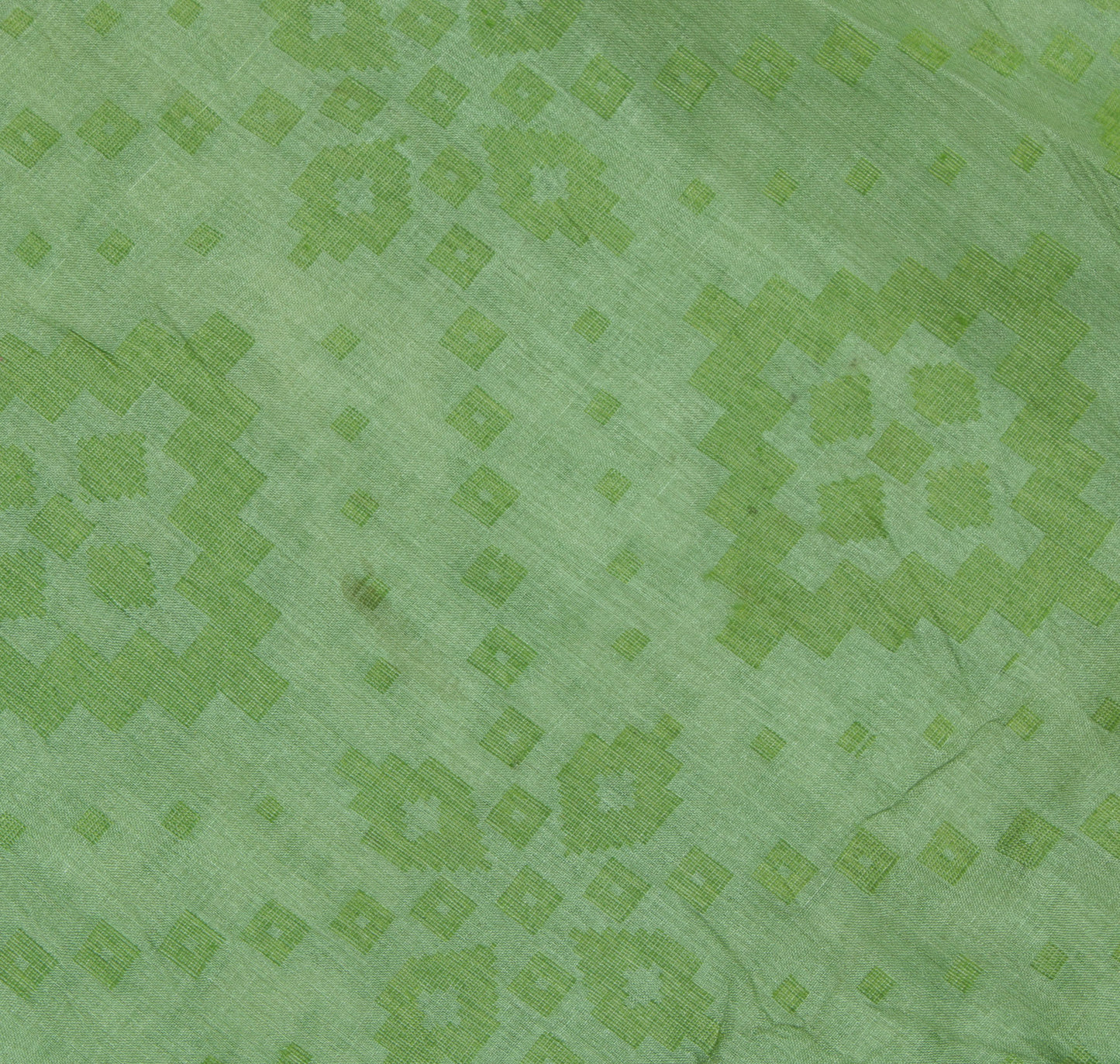 Sushila Vintage Green Saree Pure Tussar Silk Woven Abstract Sari 5 Yard Craft Fabric