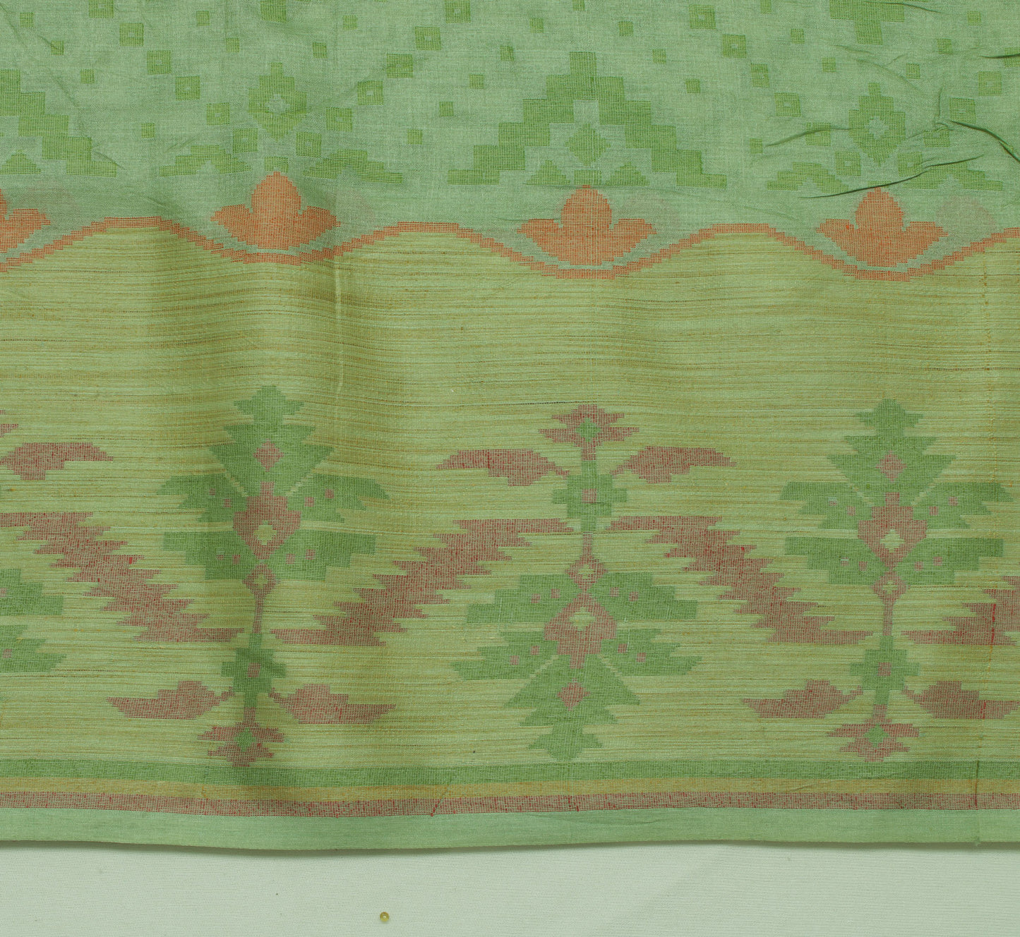 Sushila Vintage Green Saree Pure Tussar Silk Woven Abstract Sari 5 Yard Craft Fabric