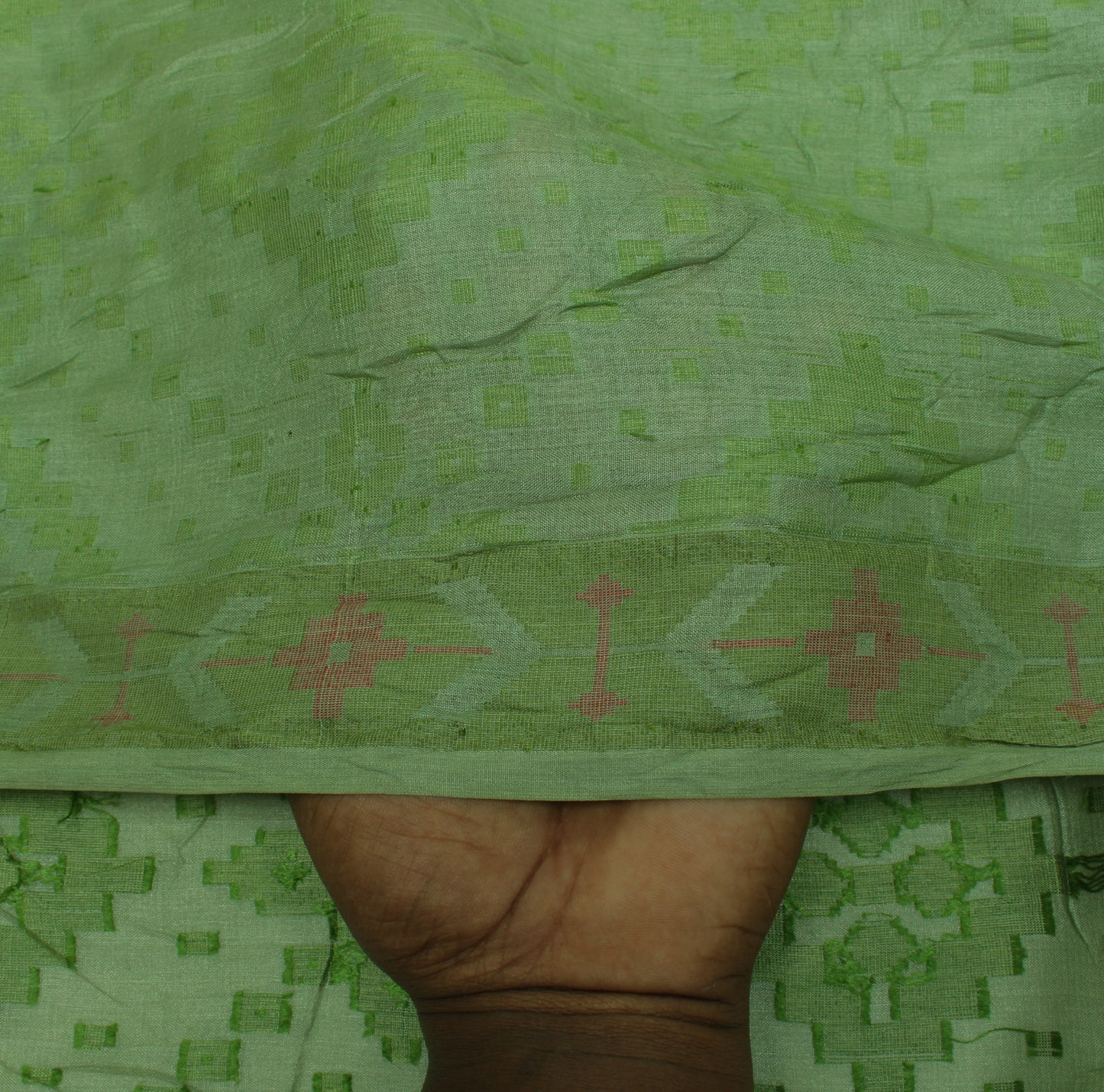 Sushila Vintage Green Saree Pure Tussar Silk Woven Abstract Sari 5 Yard Craft Fabric