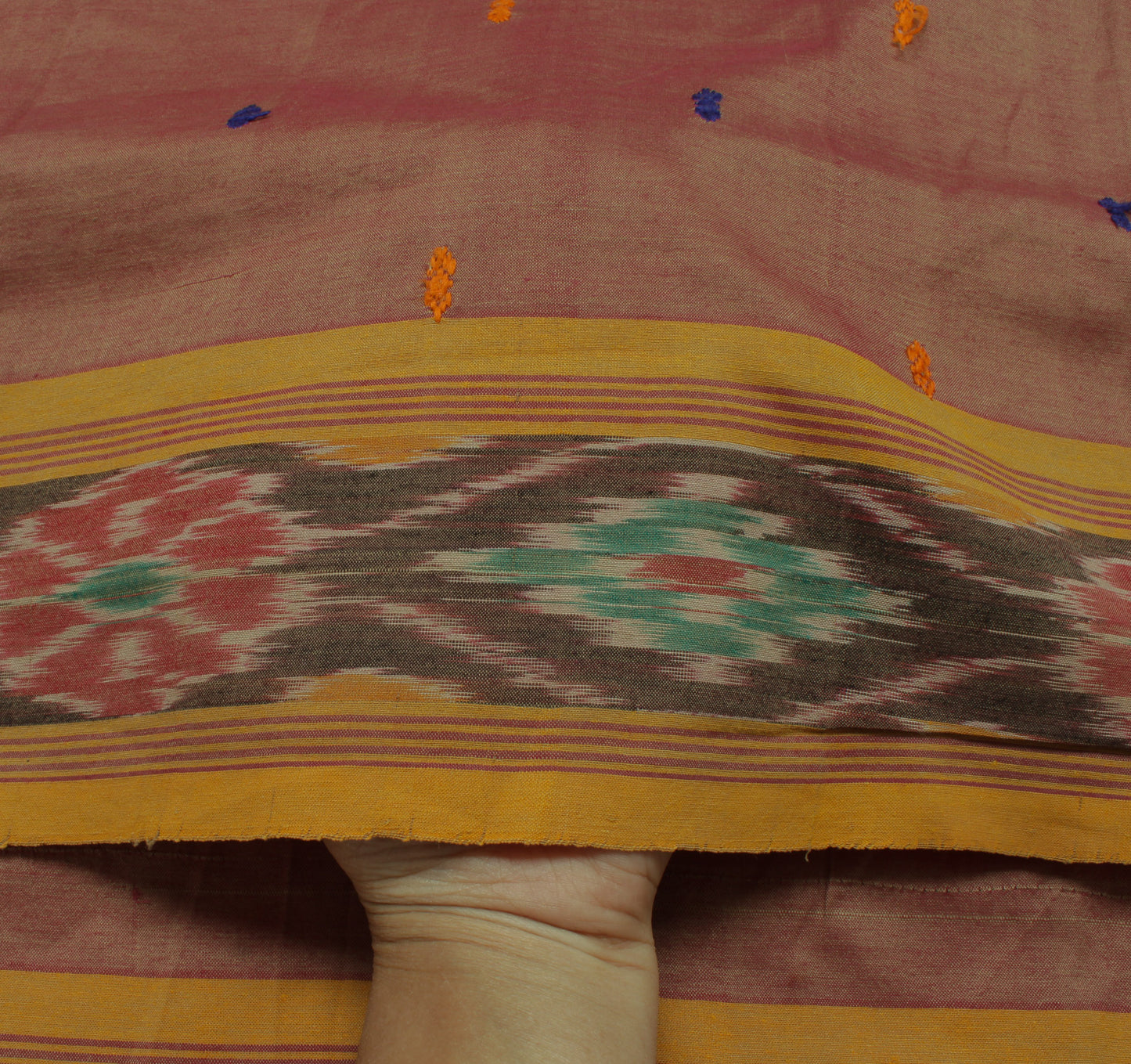 Sushila Vintage Brown Saree Pure Cotton Hand Woven Ikat Patola Sari Craft Fabric