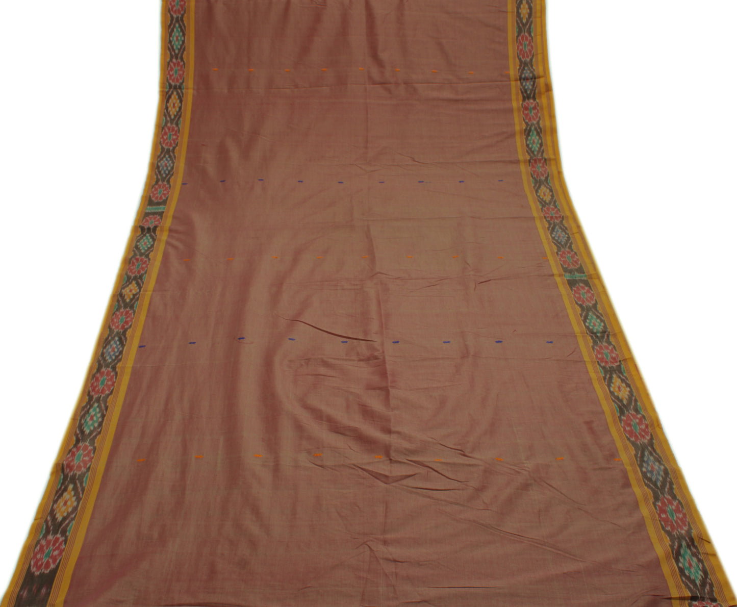 Sushila Vintage Brown Saree Pure Cotton Hand Woven Ikat Patola Sari Craft Fabric
