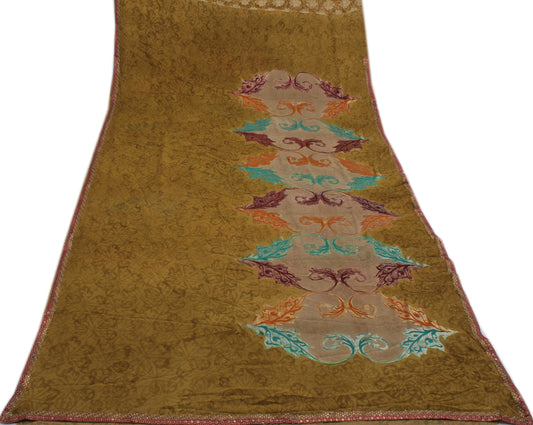 Sushila Vintage Green Saree 100% Pure Georgette Silk Printed Floral Sari Fabric