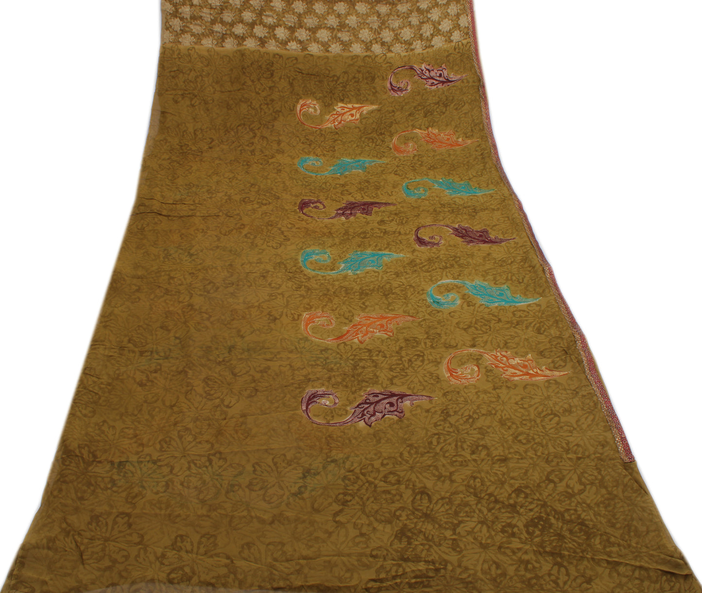 Sushila Vintage Green Saree 100% Pure Georgette Silk Printed Floral Sari Fabric
