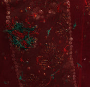 Sushila Vintage Maroon Saree Net Mesh Hand Beaded & Woven Floral Sari Fabric