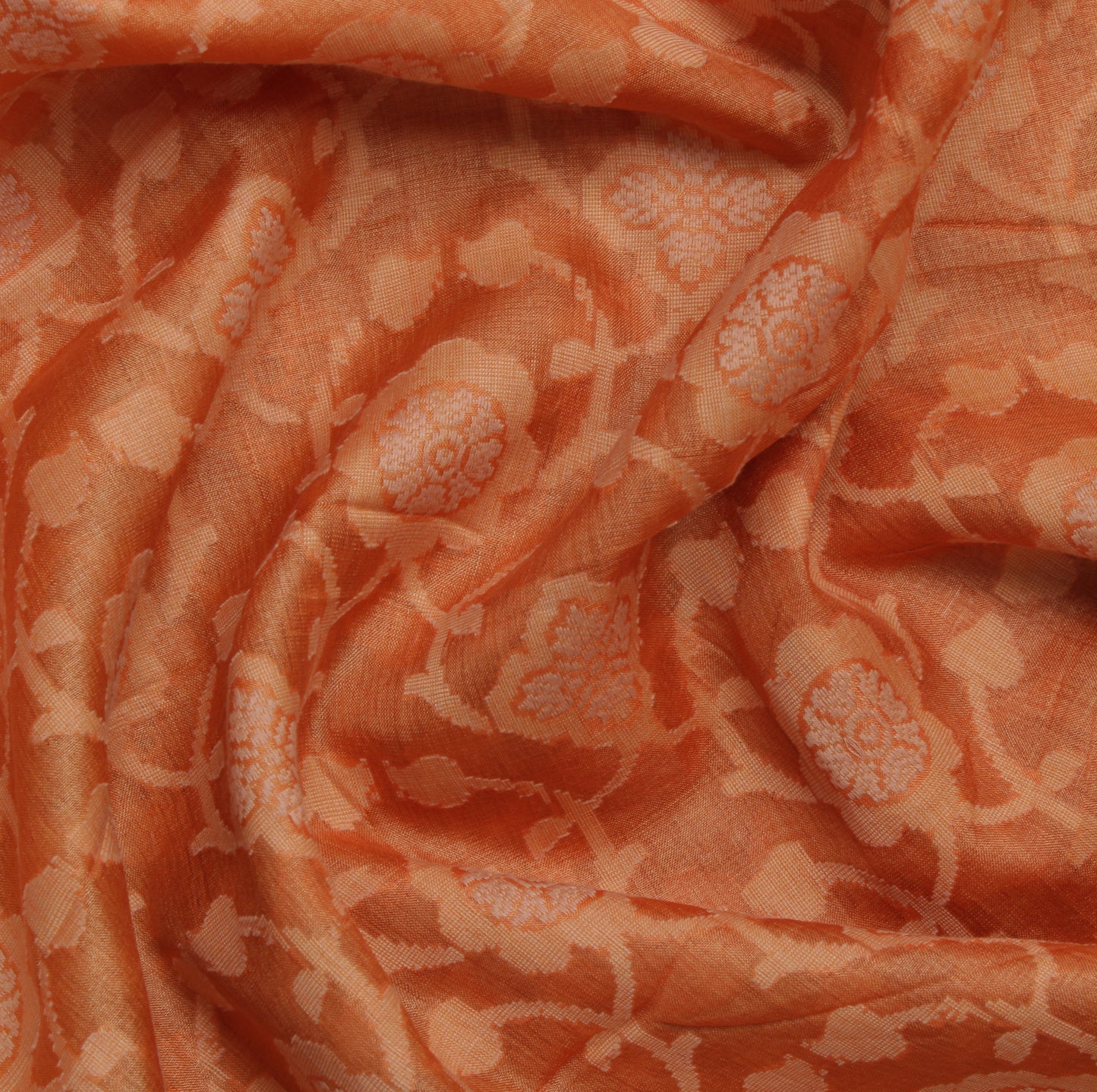 Sushila Vintage Peach Saree 100% Pure Silk All Over Woven Floral Sari Fabric