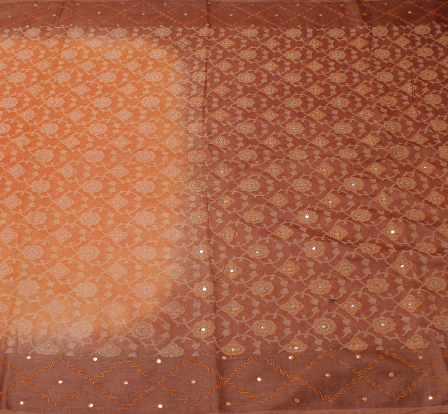 Sushila Vintage Peach Saree 100% Pure Silk All Over Woven Floral Sari Fabric