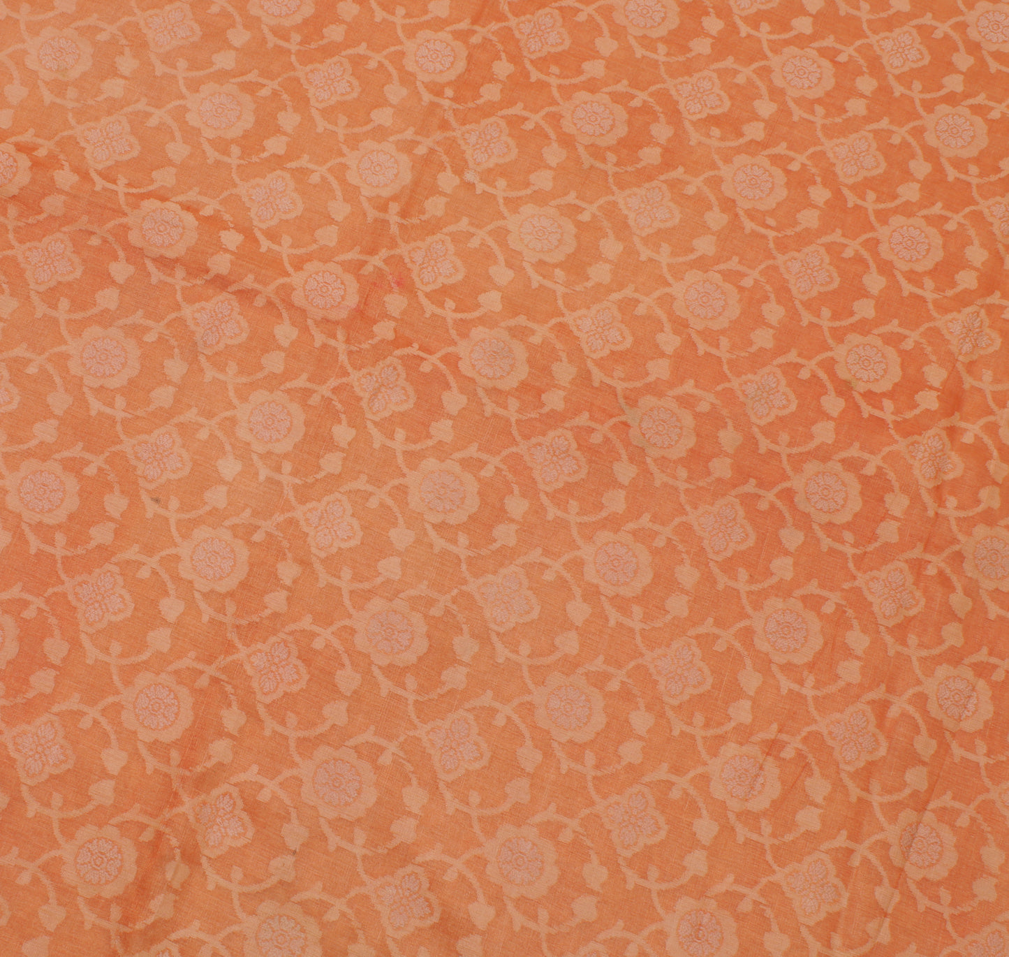 Sushila Vintage Peach Saree 100% Pure Silk All Over Woven Floral Sari Fabric