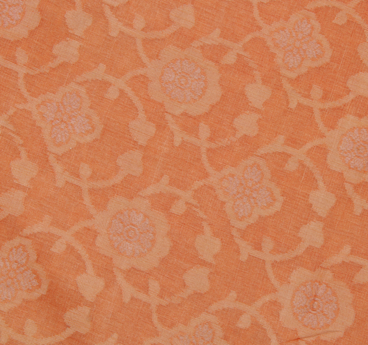 Sushila Vintage Peach Saree 100% Pure Silk All Over Woven Floral Sari Fabric