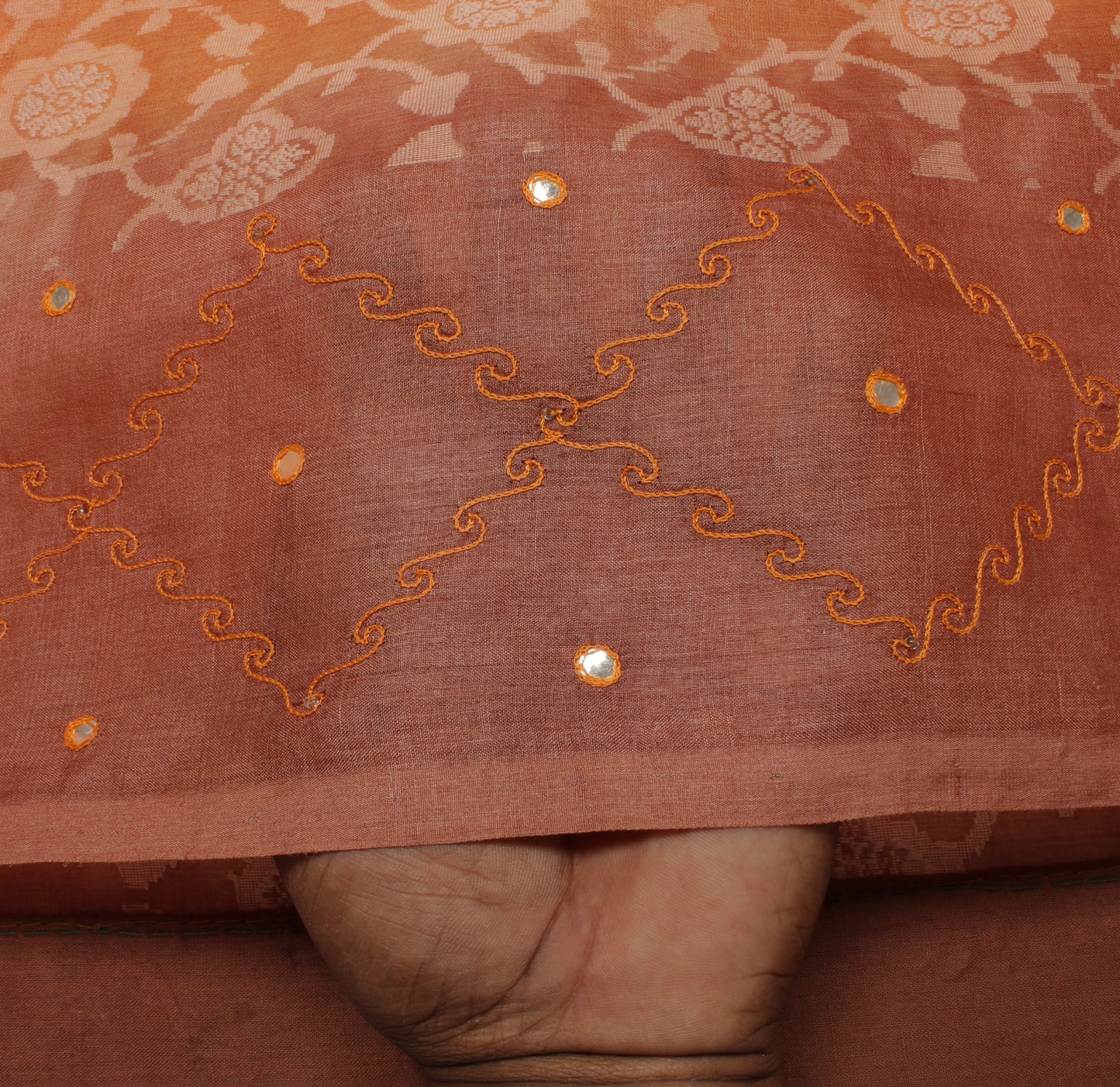 Sushila Vintage Peach Saree 100% Pure Silk All Over Woven Floral Sari Fabric