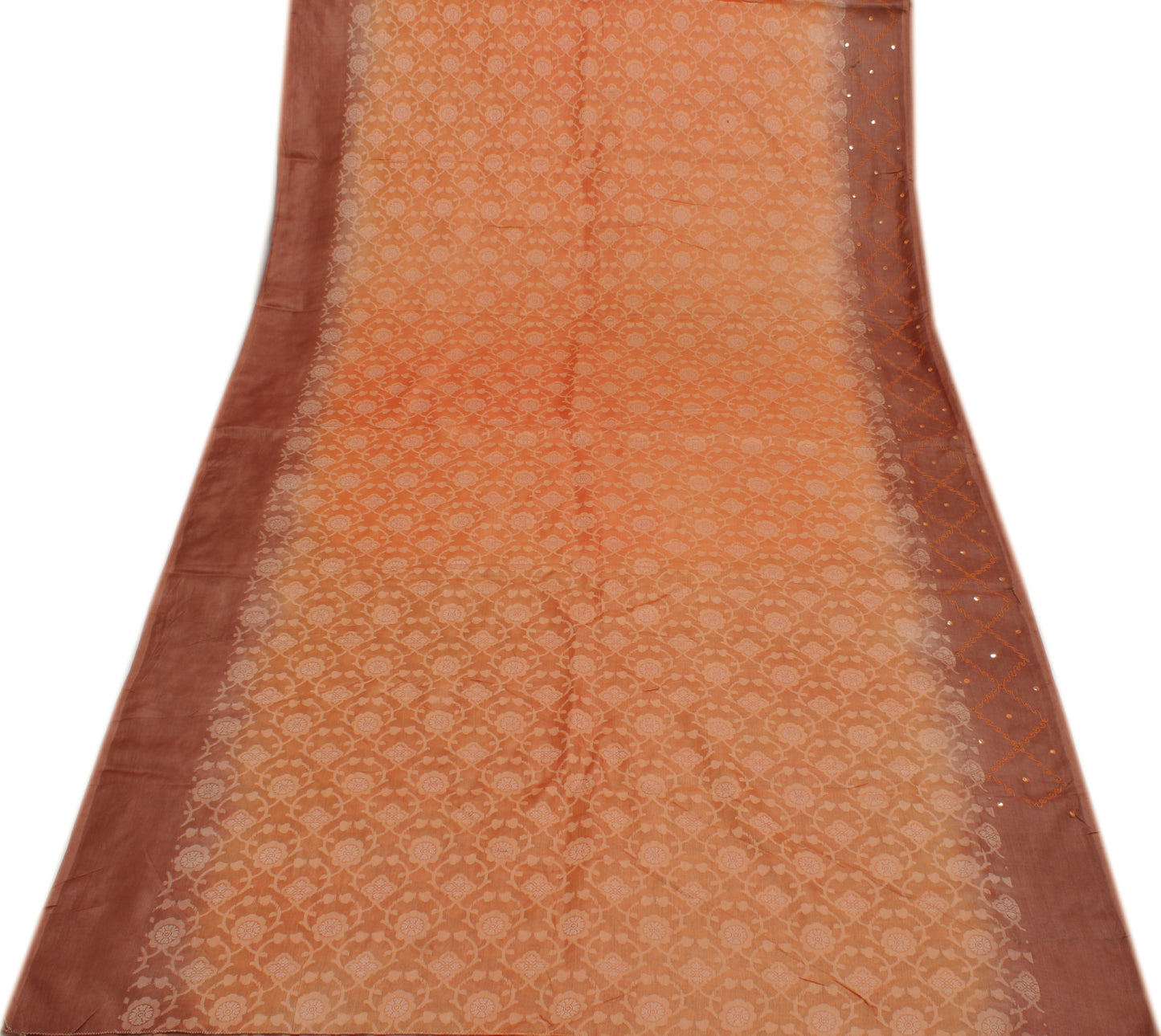 Sushila Vintage Peach Saree 100% Pure Silk All Over Woven Floral Sari Fabric