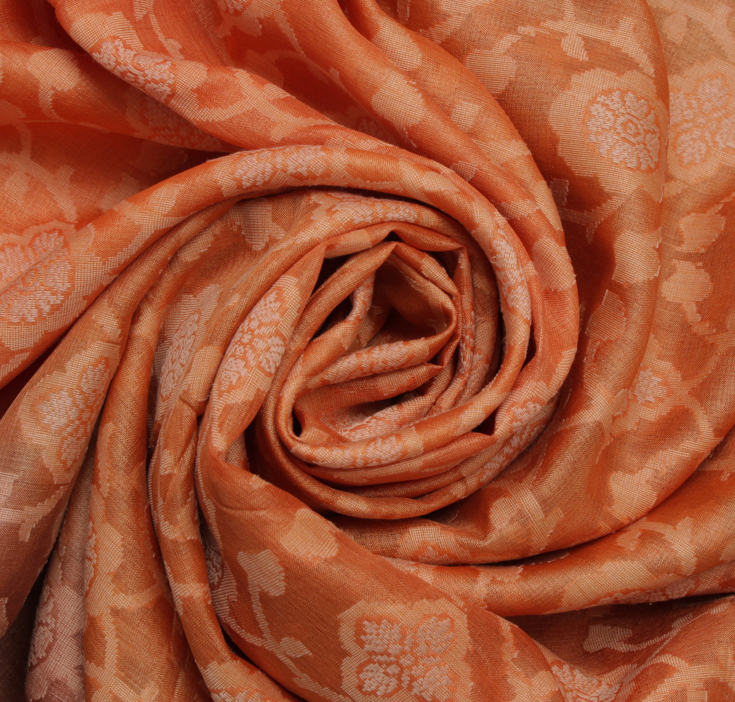 Sushila Vintage Peach Saree 100% Pure Silk All Over Woven Floral Sari Fabric