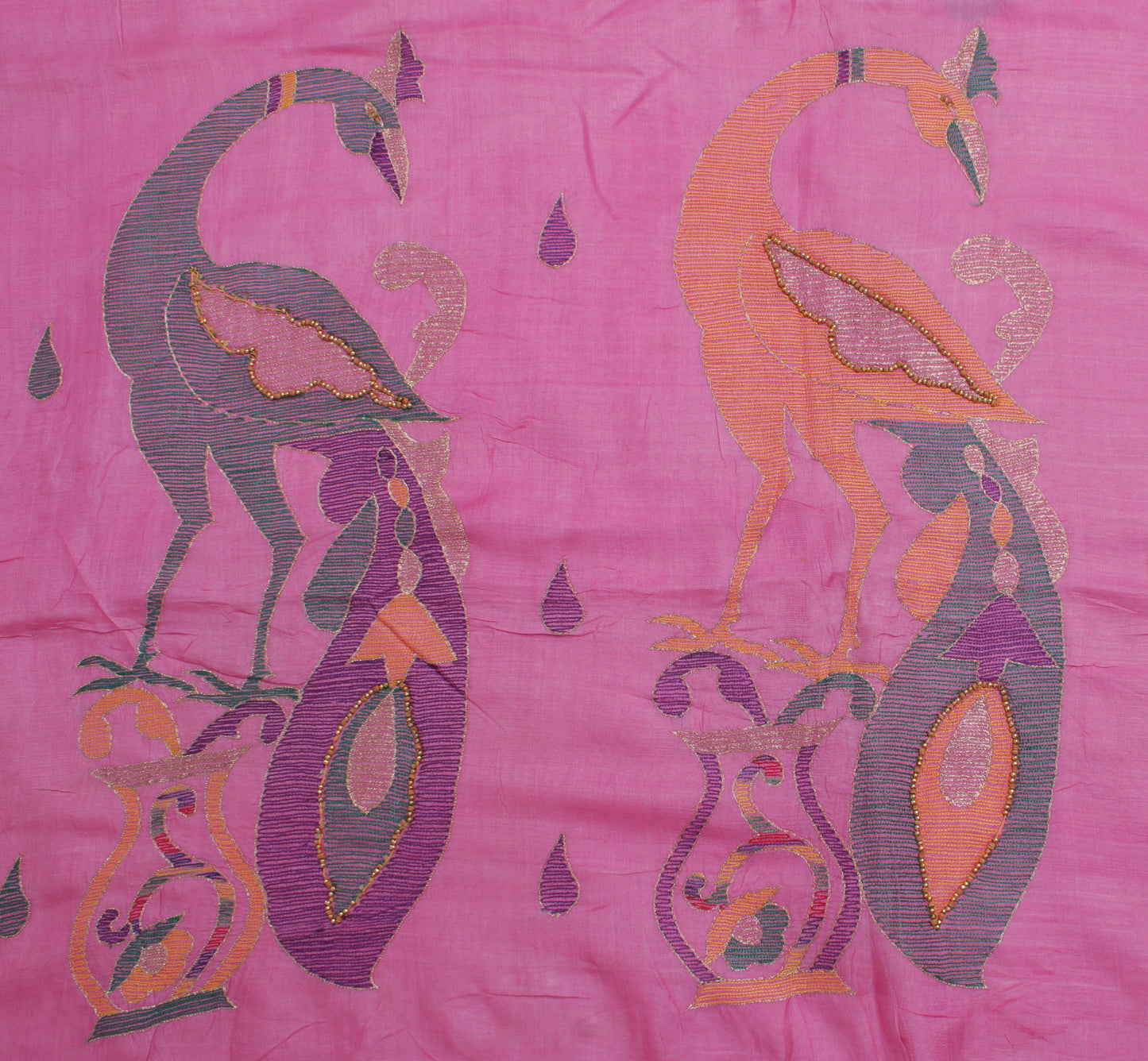 Sushila Vintage Pink Indian Saree 100% Pure Silk Embroidered Pink Sari Fabric