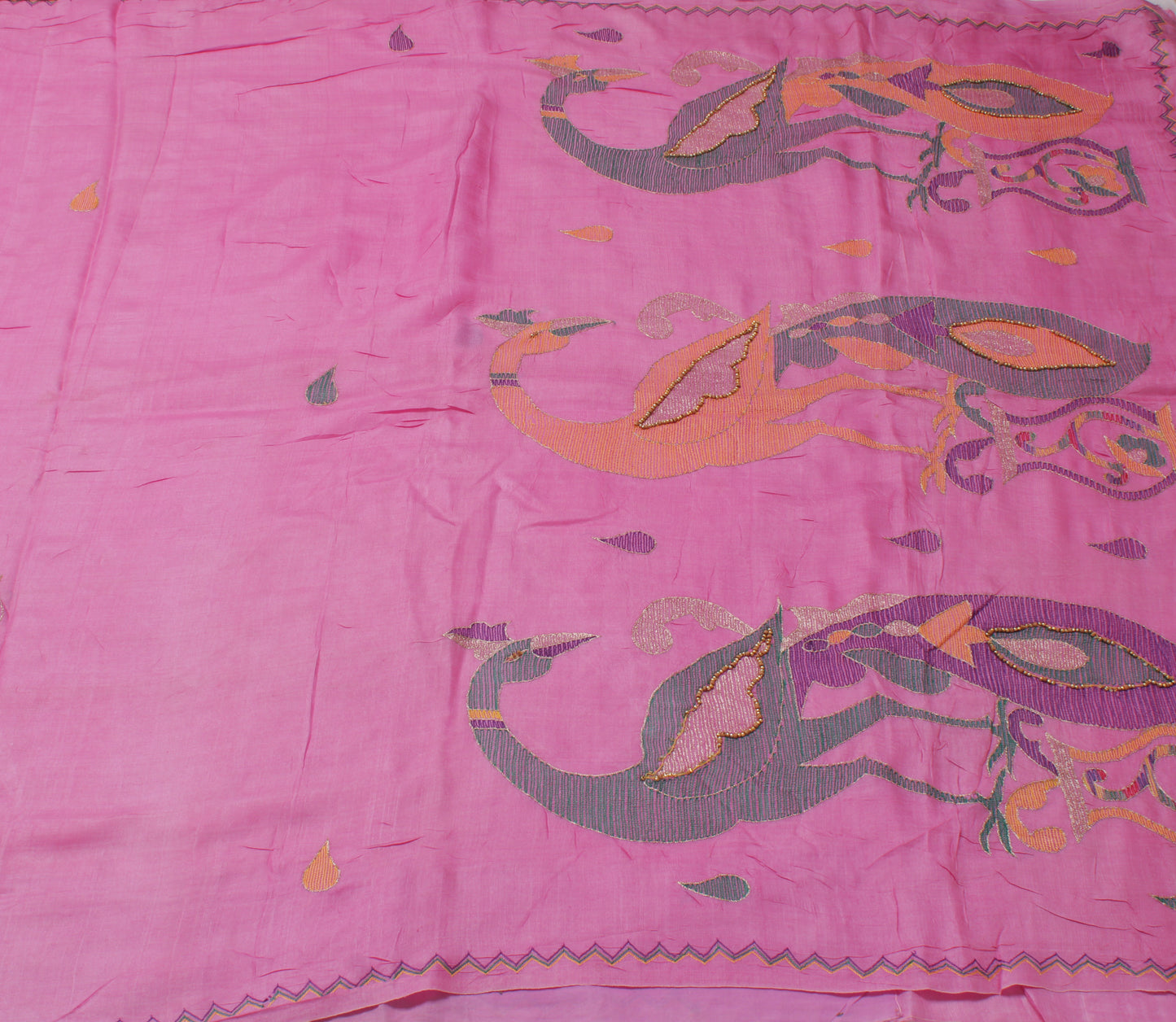 Sushila Vintage Pink Indian Saree 100% Pure Silk Embroidered Pink Sari Fabric