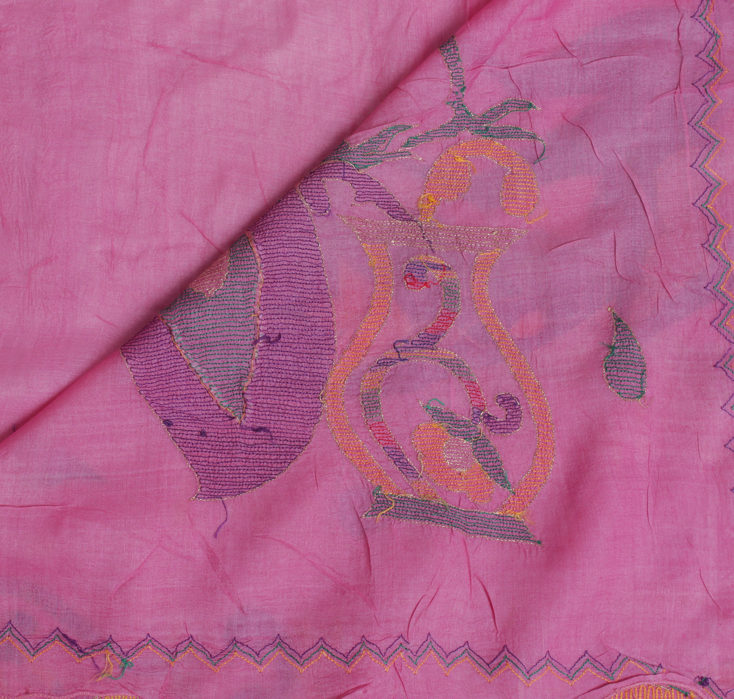 Sushila Vintage Pink Indian Saree 100% Pure Silk Embroidered Pink Sari Fabric
