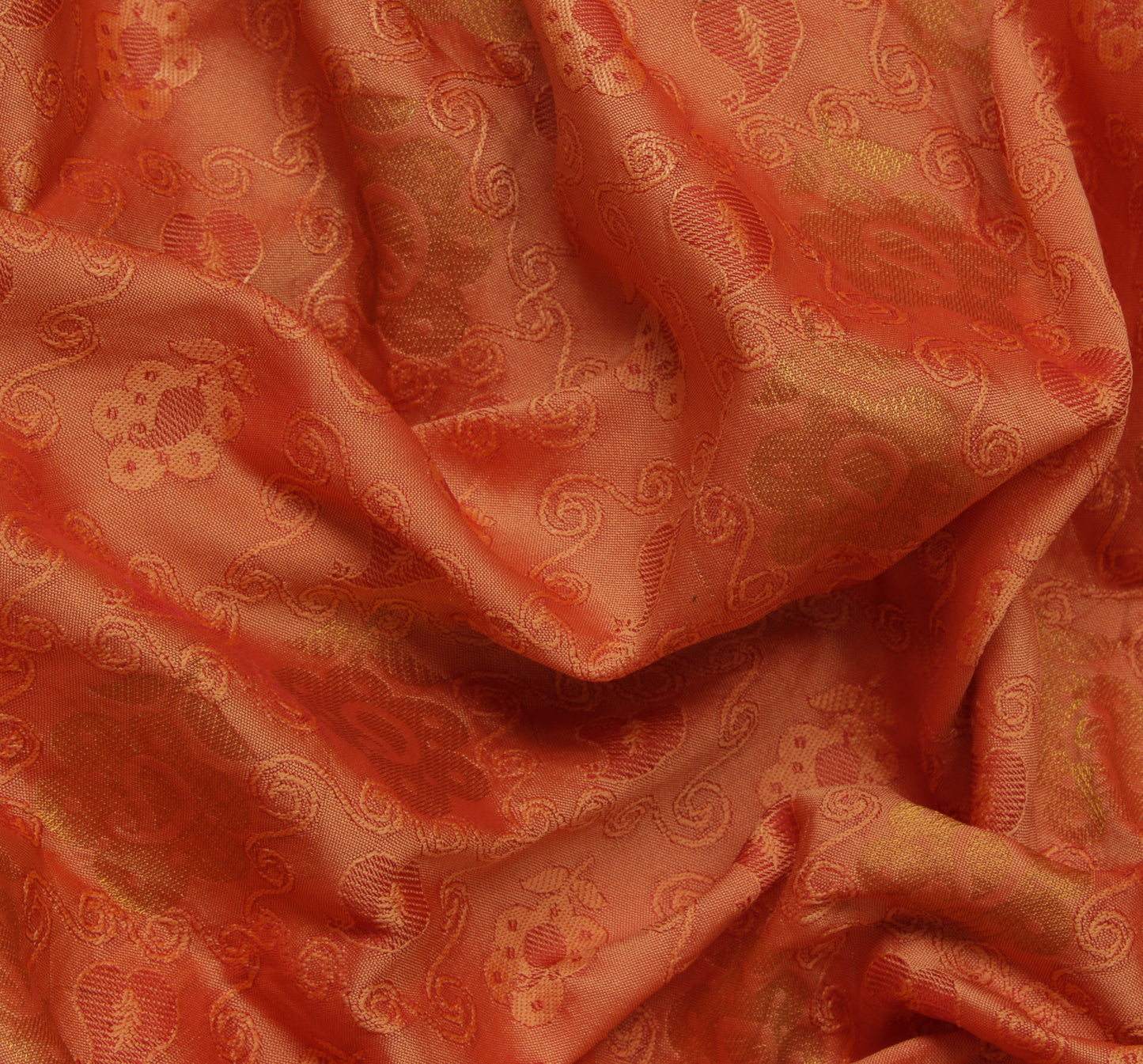 Sushila Vintage Peach Saree Pure Silk All Over Woven Floral Sari Craft Fabric