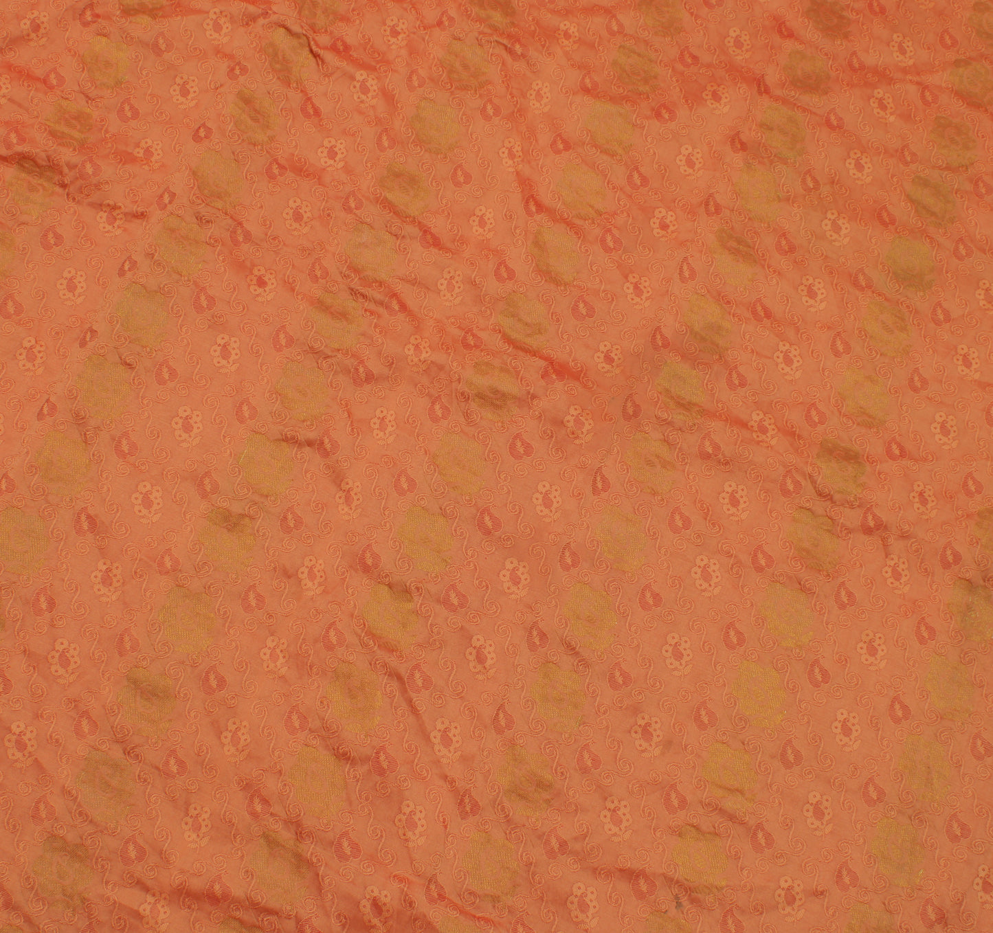 Sushila Vintage Peach Saree Pure Silk All Over Woven Floral Sari Craft Fabric