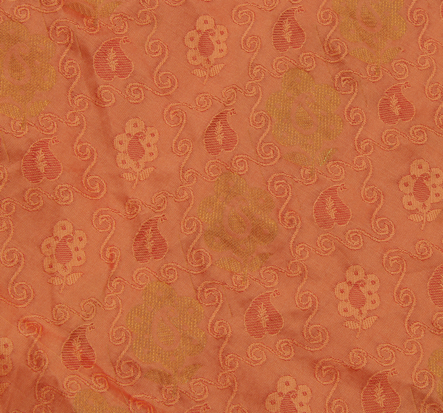 Sushila Vintage Peach Saree Pure Silk All Over Woven Floral Sari Craft Fabric