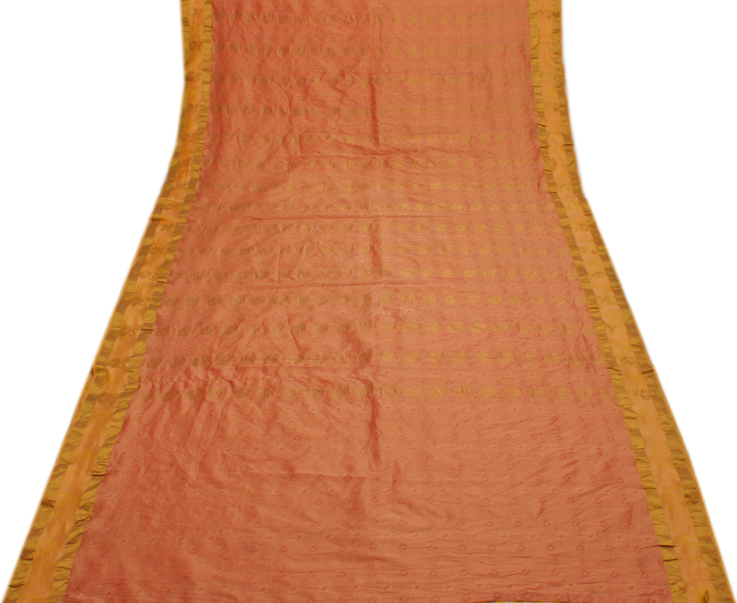 Sushila Vintage Peach Saree Pure Silk All Over Woven Floral Sari Craft Fabric