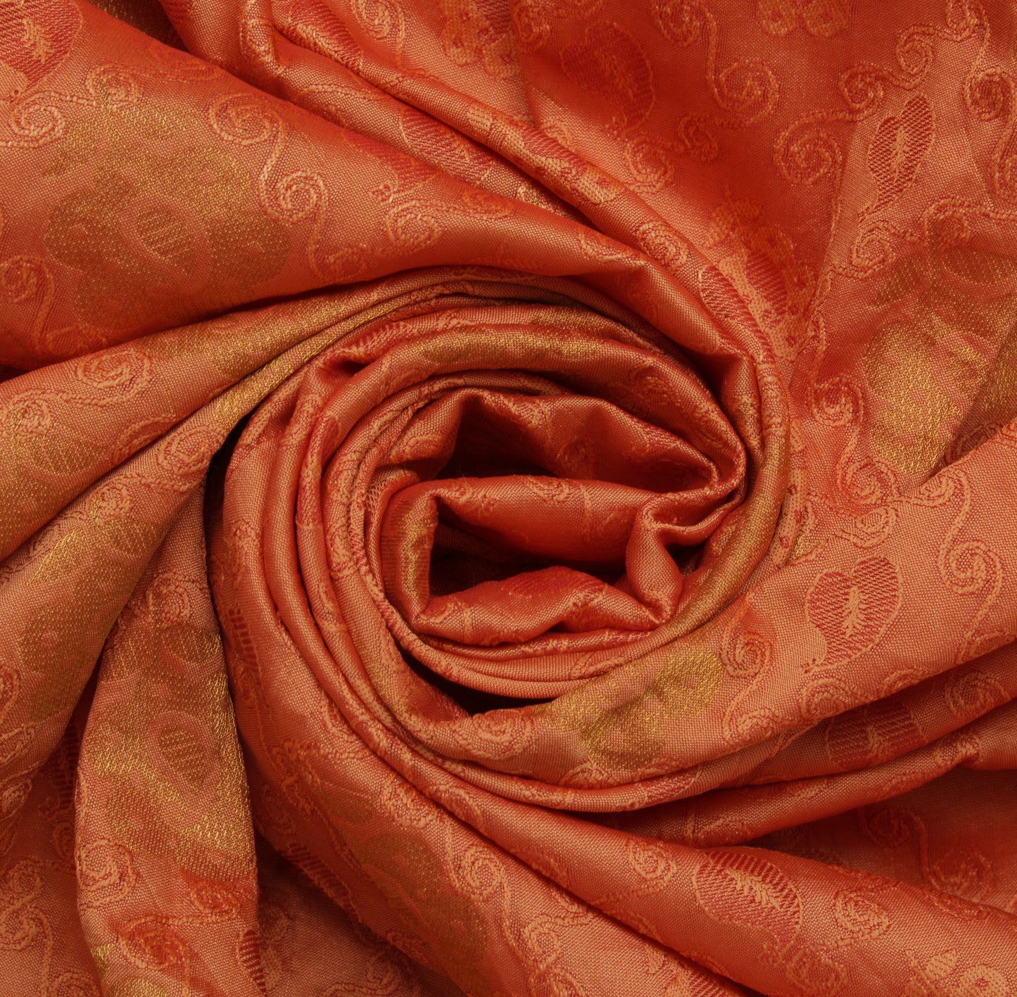 Sushila Vintage Peach Saree Pure Silk All Over Woven Floral Sari Craft Fabric