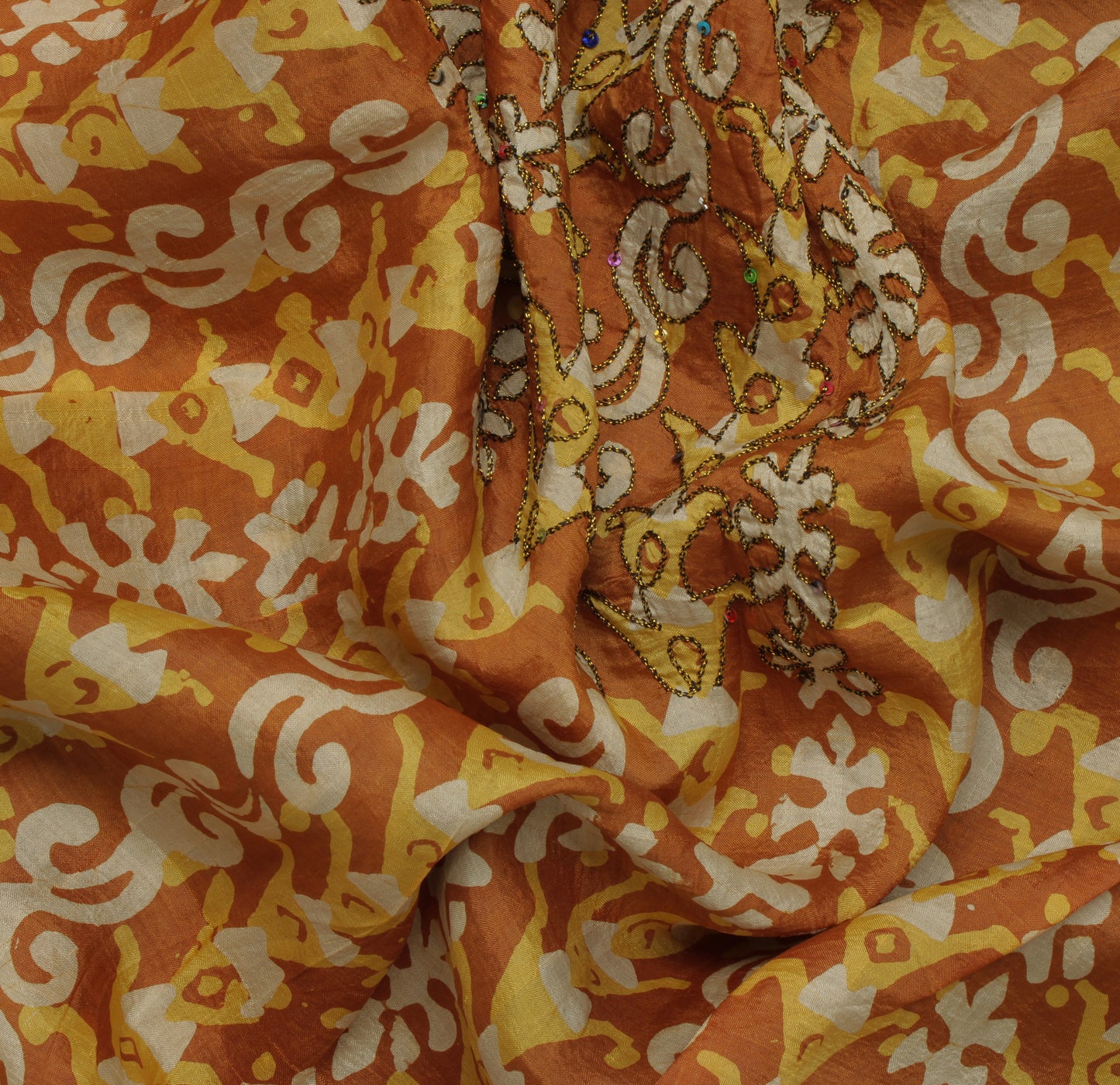 Sushila Vintage Brown Indian Saree 100% Pure Silk Printed Floral Sari Fabric
