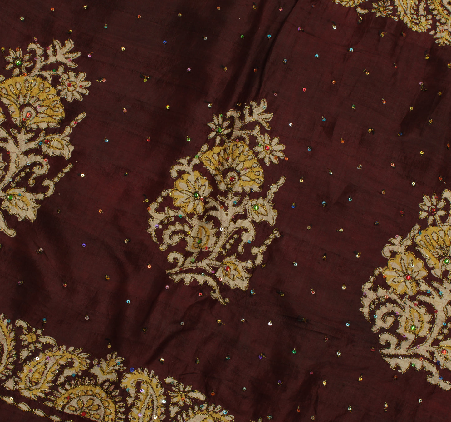 Sushila Vintage Brown Indian Saree 100% Pure Silk Printed Floral Sari Fabric