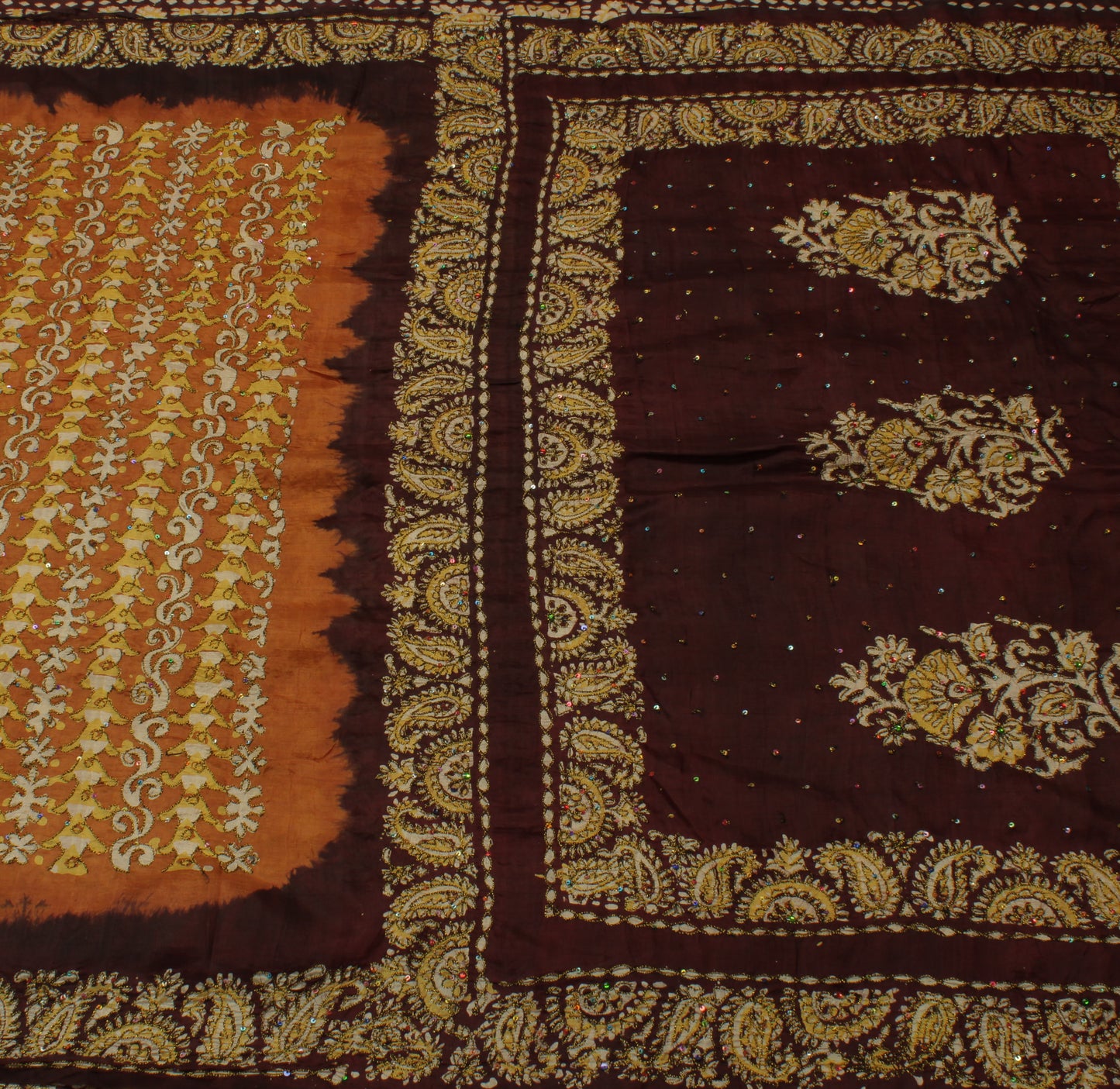 Sushila Vintage Brown Indian Saree 100% Pure Silk Printed Floral Sari Fabric