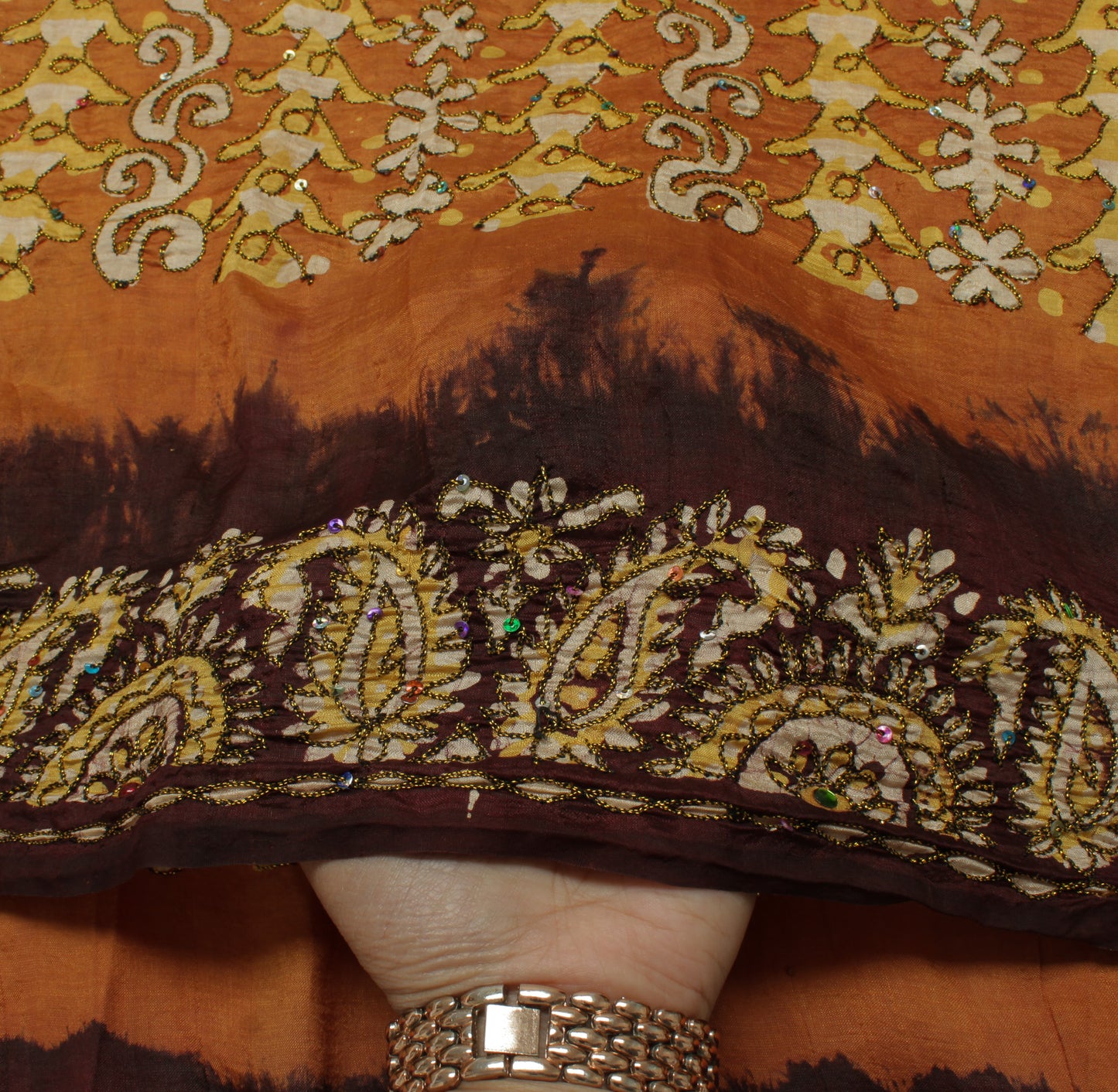 Sushila Vintage Brown Indian Saree 100% Pure Silk Printed Floral Sari Fabric