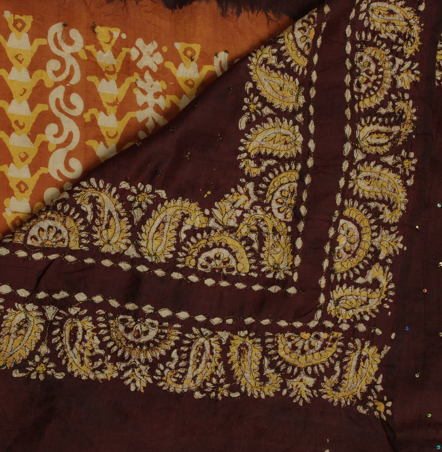 Sushila Vintage Brown Indian Saree 100% Pure Silk Printed Floral Sari Fabric