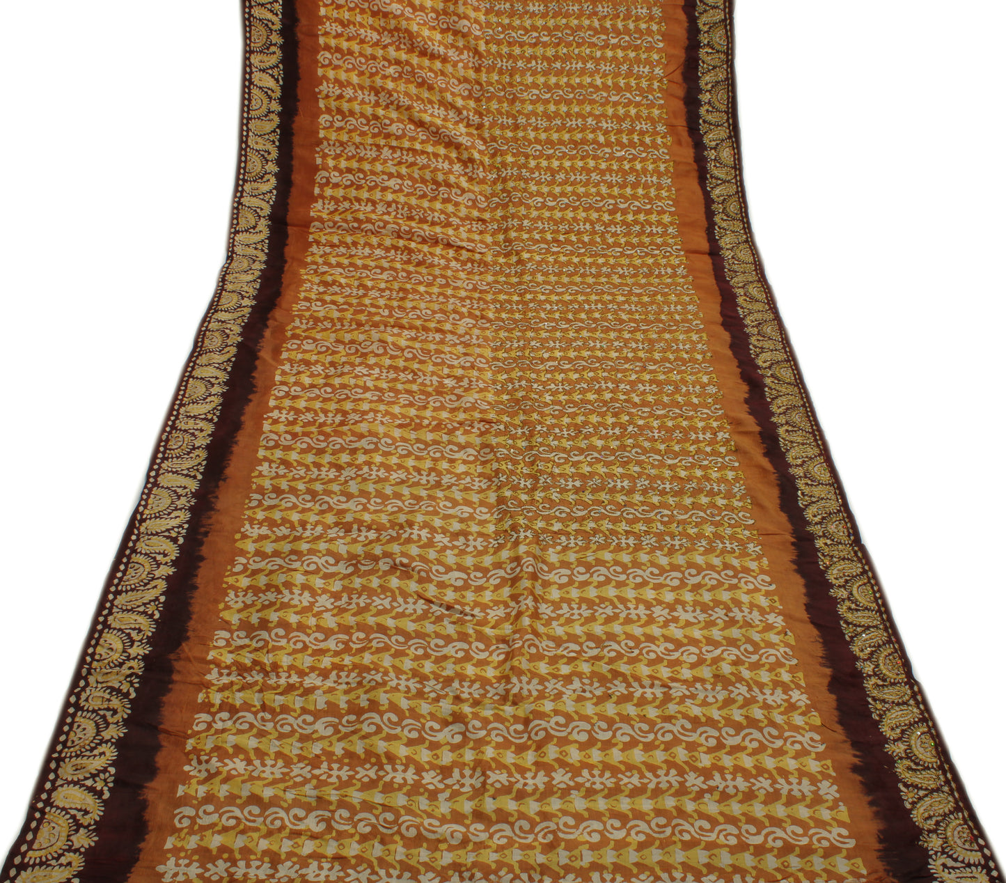 Sushila Vintage Brown Indian Saree 100% Pure Silk Printed Floral Sari Fabric