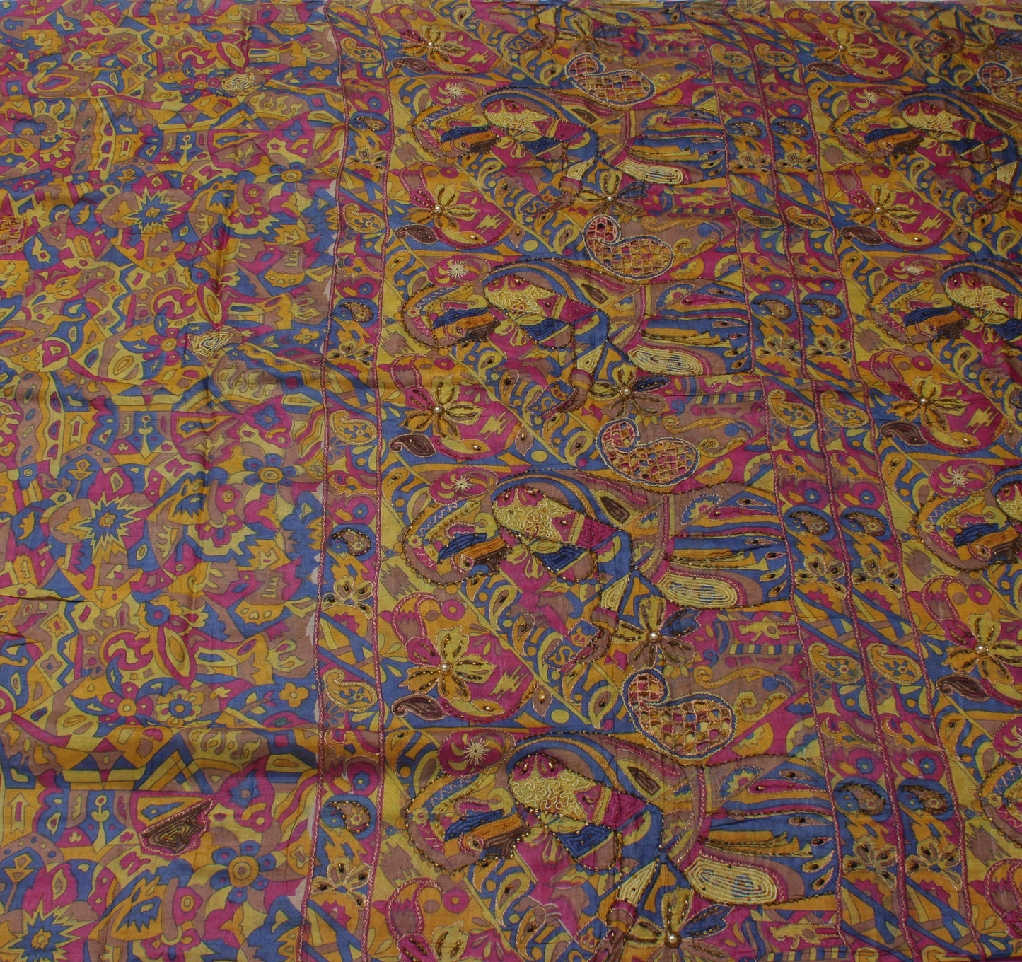 Sushila Vintage Multi-Color Saree 100% Pure Silk Printed Abstract Sari Fabric