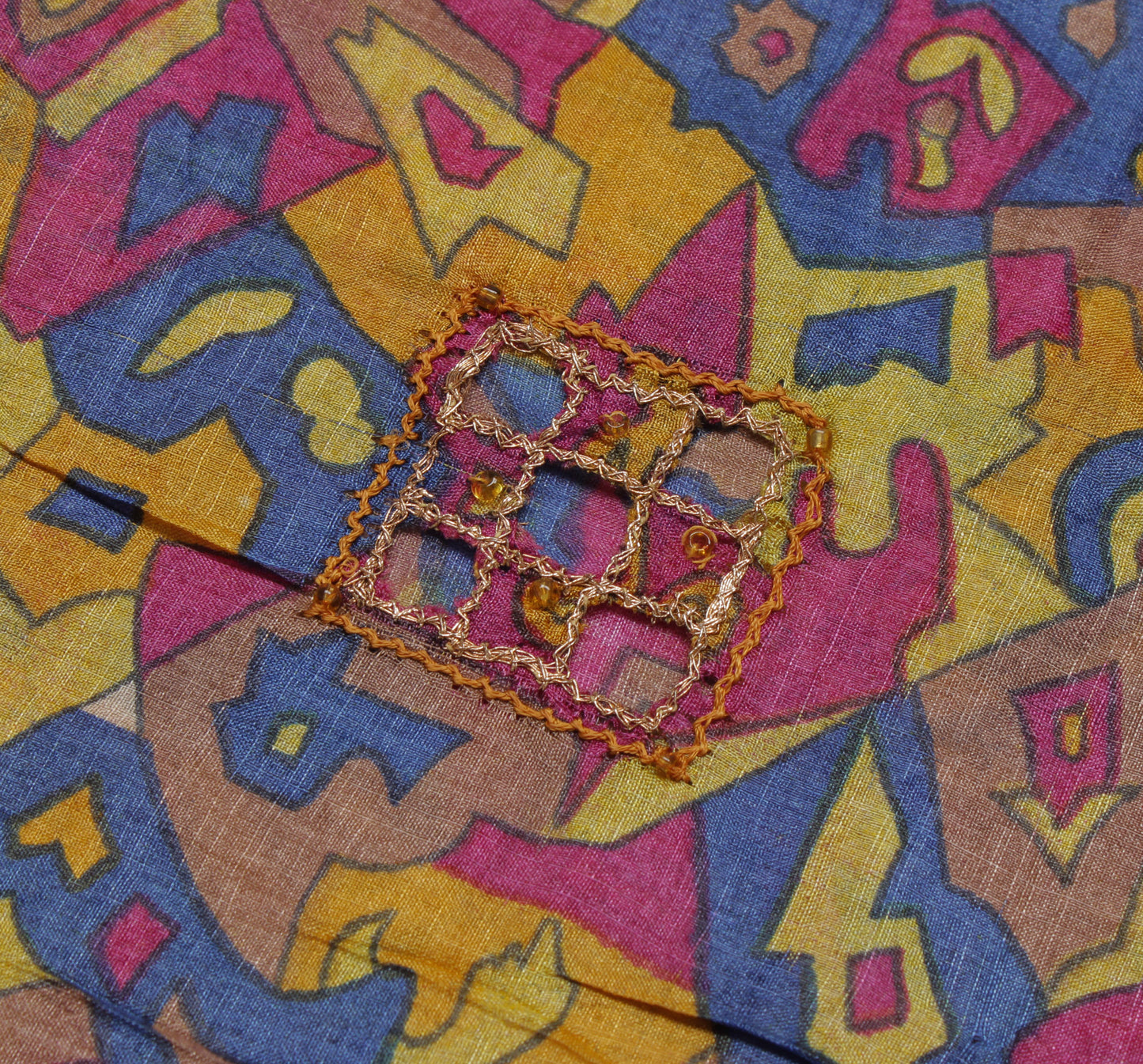 Sushila Vintage Multi-Color Saree 100% Pure Silk Printed Abstract Sari Fabric