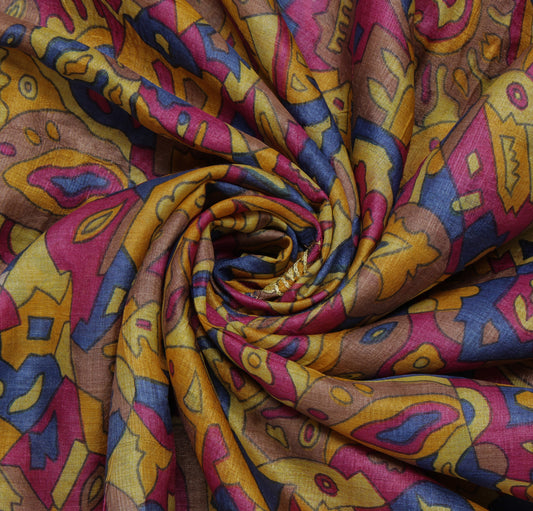 Sushila Vintage Multi-Color Saree 100% Pure Silk Printed Abstract Sari Fabric